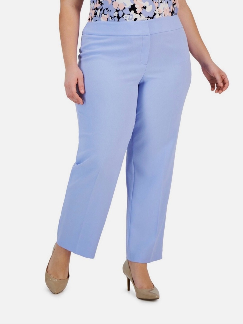 Kasper Stretch Crepe Straight Leg Dress Pants Zip Pastel Blue Lavender 20W NEW